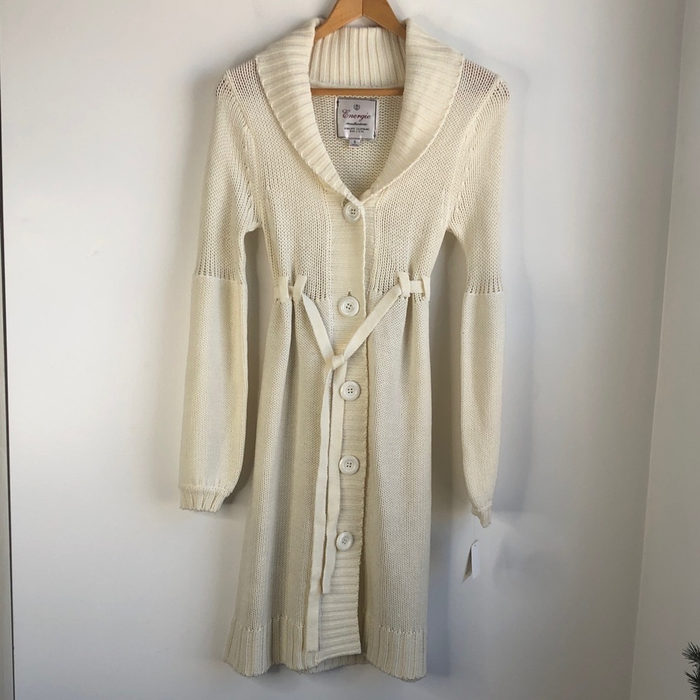 Energie Ivory Knit Long Button-Up Cardigan